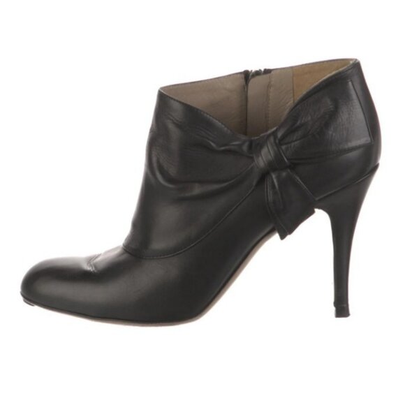 Valentino Black Leather Bow Accent Ankle Boots - Picture 1 of 7